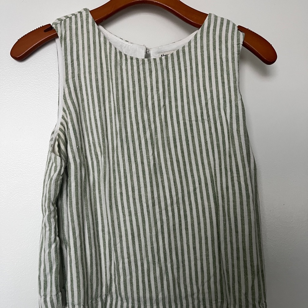 Abercrombie Striped Green and White Sleeveless Linen Top size MEDIUM